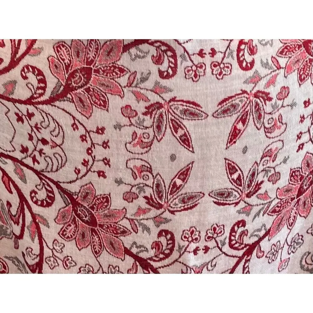 Large Burgundy, Tan Floral Wrap / Shawl / Scarf Fringe, Boho, 26 by 73